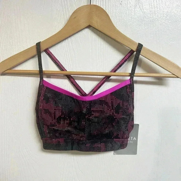 Athleta Micro Dot Pink & Black Criss Cross Back Straps Sports Bra, XXS NWT - Picture 1 of 7